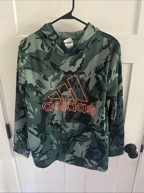 adidas Green Camo Hoodie with Orange Logo